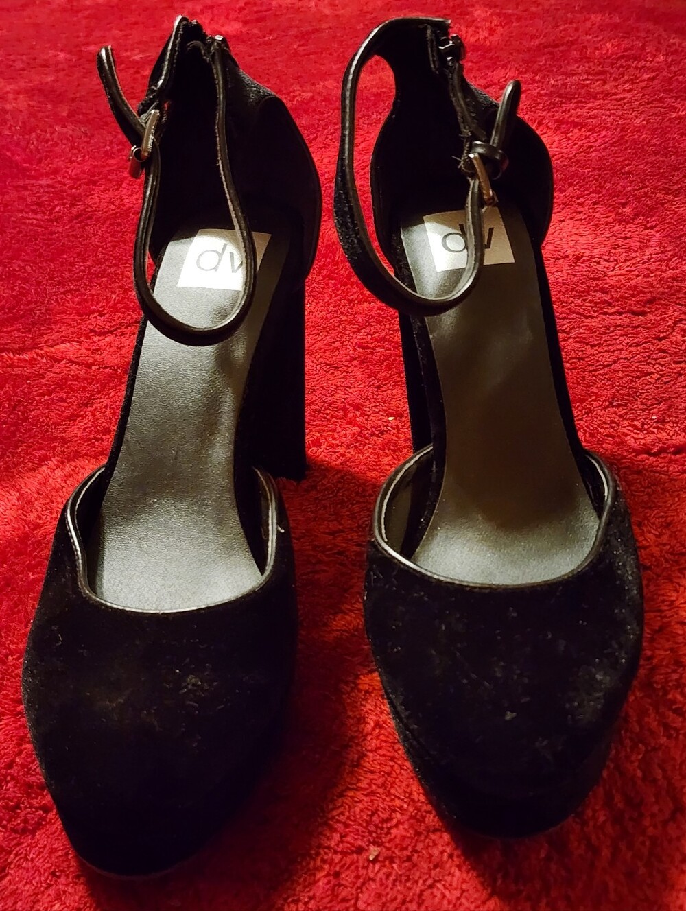 DV Black velvet platform heels with ankle strap size 11  #platform #suede